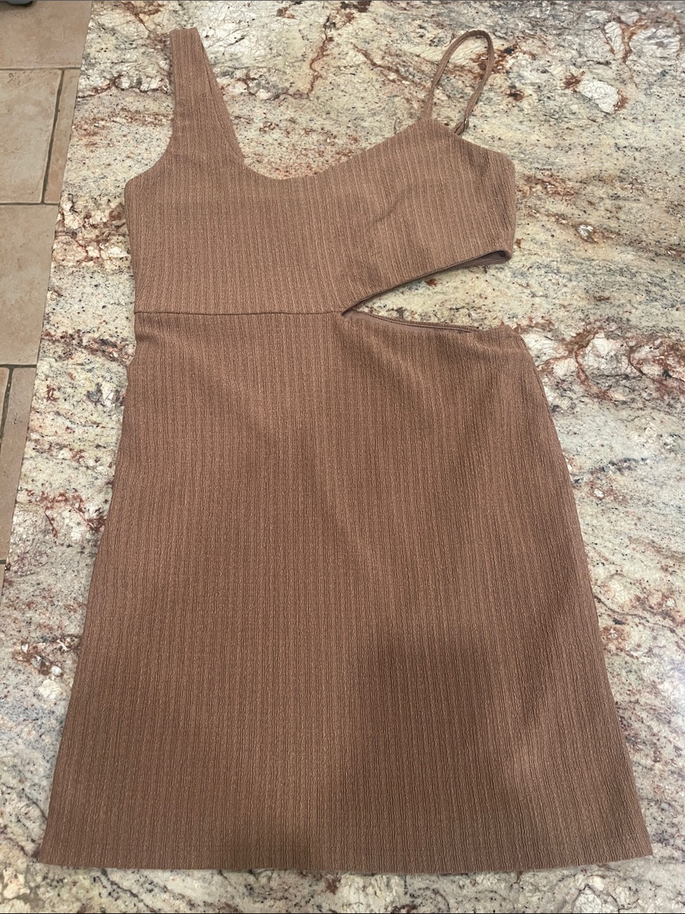 SOPHIE RUE- Mini Bodycon Should Detail Dress Brown S:M